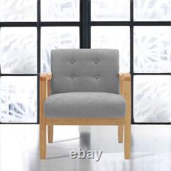 Retro Single Sofa Armchair Wood Frame Padded Cushion Linen Fabric Fireside Chair