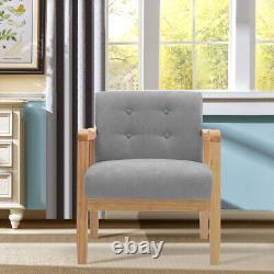Retro Single Sofa Armchair Wood Frame Padded Cushion Linen Fabric Fireside Chair