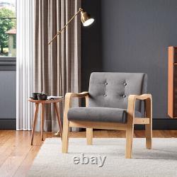 Retro Single Sofa Armchair Wood Frame Padded Cushion Linen Fabric Fireside Chair