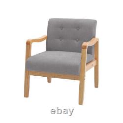 Retro Single Sofa Armchair Wood Frame Padded Cushion Linen Fabric Fireside Chair