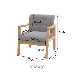 Retro Single Sofa Armchair Wood Frame Padded Cushion Linen Fabric Fireside Chair