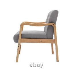 Retro Single Sofa Armchair Wood Frame Padded Cushion Linen Fabric Fireside Chair