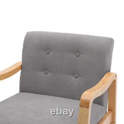 Retro Single Sofa Armchair Wood Frame Padded Cushion Linen Fabric Fireside Chair