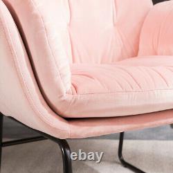 Retro Velvet Fabric Armchair Accent Lounge Chair Padded Fireside Sofa Metal Legs