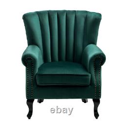 Retro Velvet Nailhead Armchair Oyster High Back Chair Lounge Fireside Sofa Seat