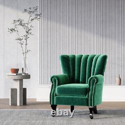 Retro Velvet Nailhead Armchair Oyster High Back Chair Lounge Fireside Sofa Seat