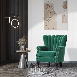 Retro Velvet Nailhead Armchair Oyster High Back Chair Lounge Fireside Sofa Seat