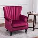 Retro Wine Red Sofa Armchair Wing Back Rivet Scroll Arm Chair Fireside Velvet Uk