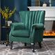 Retro Wing Back Armchair Fabric Upholstered Fireside Chair Wooden Queen Anne Leg