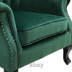 Retro Wing Back Armchair Fabric Upholstered Fireside Chair Wooden Queen Anne Leg