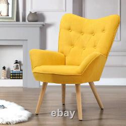 Retro Wing Back Armchair Fabric Upholstered Living Room Fireside Accent Chair