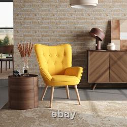 Retro Wing Back Armchair Fabric Upholstered Living Room Fireside Accent Chair