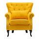 Retro Wing Back Armchair Fabric Upholstered Studded Fireside Reception Chair