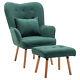 Retro Wing Back Armchair With Footstool Fabric Upholstered Fireside Sofa Chair