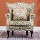 Retro Wing Back Fireside Floral Fabric Chesterfield Armchair Sofa Lounge Chair