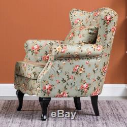 Retro Wing Back Fireside Floral Fabric Chesterfield Armchair Sofa Lounge Chair