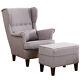 Retro Wing Chair High Back Queen Anne Armchair Fireside With Stool Lounge Pillow