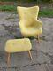 Retro Wing High Backed Yellow Armchair Lounge Fireside Seat & Footstool By Milja