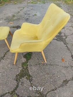 Retro Wing High Backed Yellow Armchair Lounge Fireside Seat & Footstool by Milja