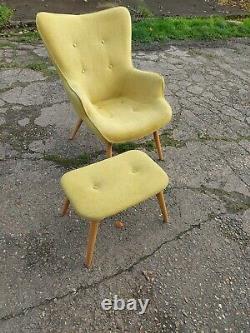 Retro Wing High Backed Yellow Armchair Lounge Fireside Seat & Footstool by Milja