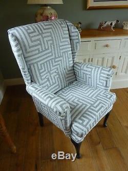 Reupholstered Grey Retro Wingback Chair Fireside Armchair