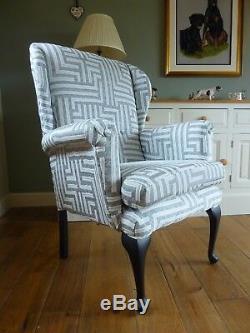 Reupholstered Grey Retro Wingback Chair Fireside Armchair