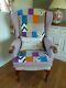 Reupholstered Patchwork Wingback Chair Fireside Armchair