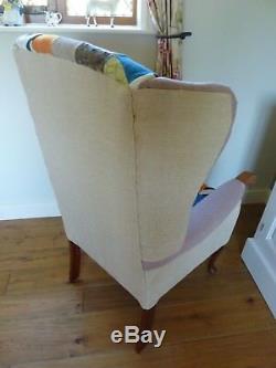 Reupholstered Patchwork Wingback Chair Fireside Armchair