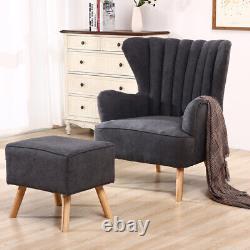 Ridged Tufted Wing Back Fabric Fireside Chair Armchair with Footstool Sofa Set