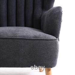 Ridged Tufted Wing Back Fabric Fireside Chair Armchair with Footstool Sofa Set