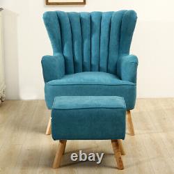 Round Ridged Cocktail Armchair Wing Back Chair with Footstool Fireside Sofa Single