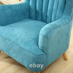 Round Ridged Cocktail Armchair Wing Back Chair with Footstool Fireside Sofa Single
