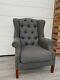 #sale# Grey Tweed Buttoned Back High Back Wing Chair/ Fireside Armchair