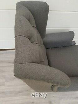 #SALE# Grey Tweed Buttoned Back High Back Wing Chair/ Fireside Armchair