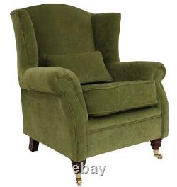 Sage Green Fireside Queen Anne High Back Wing Chair Accent Fabric Armchair