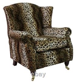 Sand Leopard Fireside Queen Anne High Back Wing Chair Accent Animal Print