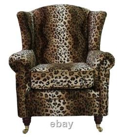 Sand Leopard Fireside Queen Anne High Back Wing Chair Accent Animal Print