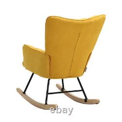 Scandinavian Armchair Wing Back Recliner Rocking Chair Cube Fabric Upholstered