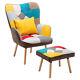 Scandinavian Lounge Chair And Footstool Button Wingback Padded Fireside Armchair