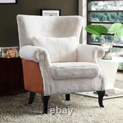 Shaggy Fluffy Upholstered Armchair Suede Patchwork Wing Back Chair Fireside Sofa