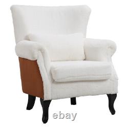 Shaggy Fluffy Upholstered Armchair Suede Patchwork Wing Back Chair Fireside Sofa