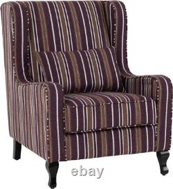 Sherborne Fireside Chair Upholstered in Burgundy Stripe Fabric Wooden Legs