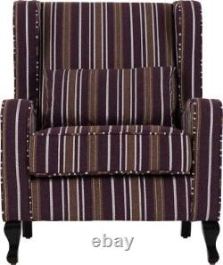 Sherborne Fireside Chair Upholstered in Burgundy Stripe Fabric Wooden Legs