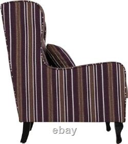 Sherborne Fireside Chair Upholstered in Burgundy Stripe Fabric Wooden Legs