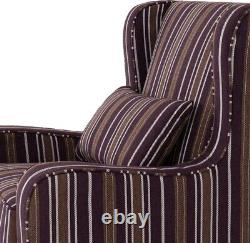 Sherborne Fireside Chair Upholstered in Burgundy Stripe Fabric Wooden Legs