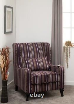 Sherborne Fireside Chair Upholstered in Burgundy Stripe Fabric Wooden Legs