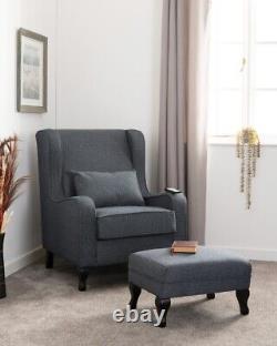Sherborne Fireside Chair and Footstool in Slate Blue Fabric