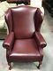 Sherborne Wing Back Queen Anne Legs Red Leather Fire Side Chair