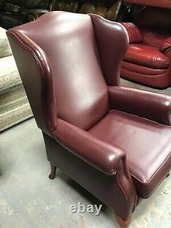 Sherborne Wing Back Queen Anne Legs Red Leather Fire Side Chair