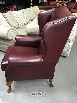 Sherborne Wing Back Queen Anne Legs Red Leather Fire Side Chair